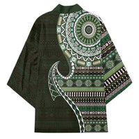 Fijian Masi Tribal Tattoos Art Pattern Kimono Green Color Half Style - Polynesian Pride
