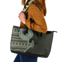 Fijian Masi Tribal Tattoos Art Pattern Leather Tote Bag Green Color Half Style LT03 Green - Polynesian Pride