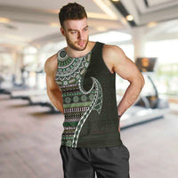 Fijian Masi Tribal Tattoos Art Pattern Men Tank Top Green Color Half Style - Polynesian Pride
