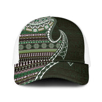 Fijian Masi Tribal Tattoos Art Pattern Mesh Trucker Cap Green Color Half Style LT03 One Size White Green - Polynesian Pride