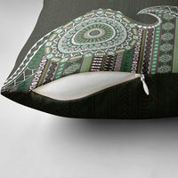 Fijian Masi Tribal Tattoos Art Pattern Pillow Cover Green Color Half Style - Polynesian Pride