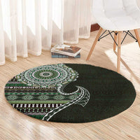 Fijian Masi Tribal Tattoos Art Pattern Round Carpet Green Color Half Style - Polynesian Pride