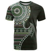 Fijian Masi Tribal Tattoos Art Pattern T Shirt Green Color Half Style - Polynesian Pride