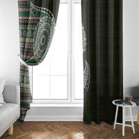 Fijian Masi Tribal Tattoos Art Pattern Window Curtain Green Color Half Style - Polynesian Pride