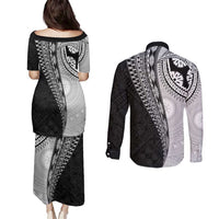 Fijian Masi Tattoos Couples Matching Puletasi and Long Sleeve Button Shirt with Tapa Tribal Pattern LT03 - Polynesian Pride