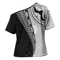 Fijian Masi Tattoos Cross Shoulder Shirt with Tapa Tribal Pattern LT03 - Polynesian Pride