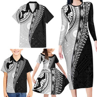 Fijian Masi Tattoos Family Matching Long Sleeve Bodycon Dress and Hawaiian Shirt with Tapa Tribal Pattern - Polynesian Pride
