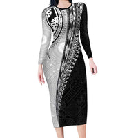Fijian Masi Tattoos Family Matching Long Sleeve Bodycon Dress and Hawaiian Shirt with Tapa Tribal Pattern - Polynesian Pride