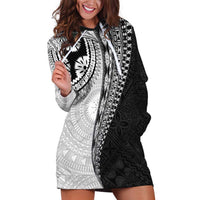 Fijian Masi Tattoos Hoodie Dress with Tapa Tribal Pattern LT03 White - Polynesian Pride