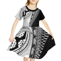 Fijian Masi Tattoos Kid Short Sleeve Dress with Tapa Tribal Pattern - Polynesian Pride