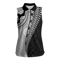 Fijian Masi Tattoos Women Sleeveless Polo Shirt with Tapa Tribal Pattern LT03 Female White - Polynesian Pride