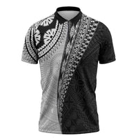 Fijian Masi Tattoos Zipper Polo Shirt with Tapa Tribal Pattern LT03 White - Polynesian Pride