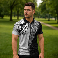Fijian Masi Tattoos Zipper Polo Shirt with Tapa Tribal Pattern LT03 - Polynesian Pride