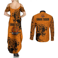 PNG Lae Snax Tigers Rugby Couples Matching Summer Maxi Dress and Long Sleeve Button Shirts The Tigers Head and PNG Bird Polynesian Tattoo LT03 - Polynesian Pride