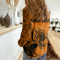 PNG Lae Snax Tigers Rugby Women Casual Shirt The Tigers Head and PNG Bird Polynesian Tattoo LT03 - Polynesian Pride