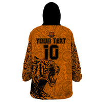 Custom PNG Lae Snax Tigers Rugby Wearable Blanket Hoodie The Tigers Head and PNG Bird Polynesian Tattoo LT03 - Polynesian Pride