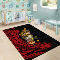 Papua New Guinea Christmas Area Rug Funny Melanesian Santa with Bird-of-paradise Tribal Style - Polynesian Pride