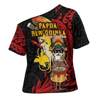 Papua New Guinea Christmas Cross Shoulder Shirt Funny Melanesian Santa with Bird-of-paradise Tribal Style - Polynesian Pride