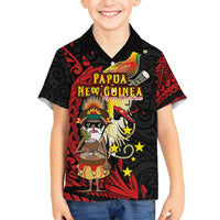 Papua New Guinea Christmas Family Matching Off Shoulder Short Dress and Hawaiian Shirt Funny Melanesian Santa with Bird-of-paradise Tribal Style - Polynesian Pride