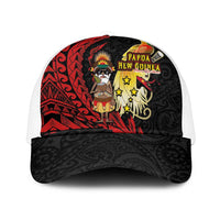 Papua New Guinea Christmas Mesh Trucker Cap Funny Melanesian Santa with Bird-of-paradise Tribal Style - Polynesian Pride