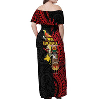 Papua New Guinea Christmas Off Shoulder Maxi Dress Funny Melanesian Santa with Bird-of-paradise Tribal Style - Polynesian Pride