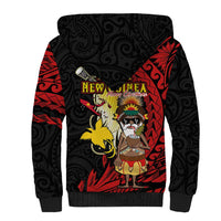 Papua New Guinea Christmas Sherpa Hoodie Funny Melanesian Santa with Bird-of-paradise Tribal Style - Polynesian Pride