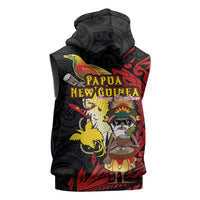 Papua New Guinea Christmas Sleeveless Zip Hoodie Funny Melanesian Santa with Bird-of-paradise Tribal Style - Polynesian Pride