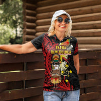 Papua New Guinea Christmas Women Polo Shirt Funny Melanesian Santa with Bird-of-paradise Tribal Style - Polynesian Pride