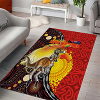 Australia and Papua New Guinea Together Area Rug Bird-of-paradise and Kangaroo with Oro Tapa and Aboriginal Art Motifs - Polynesian Pride