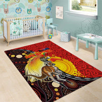Australia and Papua New Guinea Together Area Rug Bird-of-paradise and Kangaroo with Oro Tapa and Aboriginal Art Motifs - Polynesian Pride
