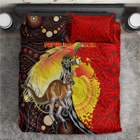 Australia and Papua New Guinea Together Bedding Set Bird-of-paradise and Kangaroo with Oro Tapa and Aboriginal Art Motifs - Polynesian Pride