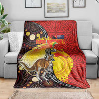 Australia and Papua New Guinea Together Blanket Bird-of-paradise and Kangaroo with Oro Tapa and Aboriginal Art Motifs - Polynesian Pride