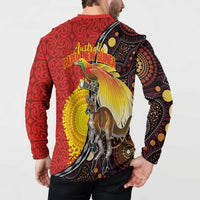 Australia and Papua New Guinea Together Button Sweatshirt Bird-of-paradise and Kangaroo with Oro Tapa and Aboriginal Art Motifs - Polynesian Pride