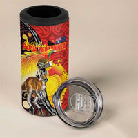 Australia and Papua New Guinea Together 4 in 1 Can Cooler Tumbler Bird-of-paradise and Kangaroo with Oro Tapa and Aboriginal Art Motifs - Polynesian Pride