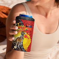 Australia and Papua New Guinea Together 4 in 1 Can Cooler Tumbler Bird-of-paradise and Kangaroo with Oro Tapa and Aboriginal Art Motifs - Polynesian Pride