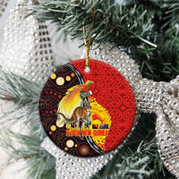 Australia and Papua New Guinea Together Ceramic Ornament Bird-of-paradise and Kangaroo with Oro Tapa and Aboriginal Art Motifs - Polynesian Pride