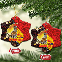 Australia and Papua New Guinea Together Ceramic Ornament Bird-of-paradise and Kangaroo with Oro Tapa and Aboriginal Art Motifs - Polynesian Pride