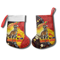Australia and Papua New Guinea Together Christmas Stocking Bird-of-paradise and Kangaroo with Oro Tapa and Aboriginal Art Motifs - Polynesian Pride