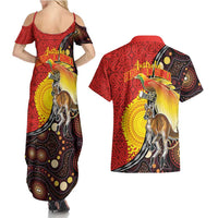 Australia and Papua New Guinea Together Couples Matching Summer Maxi Dress and Hawaiian Shirt Bird-of-paradise and Kangaroo with Oro Tapa and Aboriginal Art Motifs - Polynesian Pride