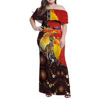 Australia and Papua New Guinea Together Family Matching Off Shoulder Maxi Dress and Hawaiian Shirt Bird-of-paradise and Kangaroo with Oro Tapa and Aboriginal Art Motifs - Polynesian Pride