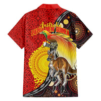 Australia and Papua New Guinea Together Family Matching Off Shoulder Short Dress and Hawaiian Shirt Bird-of-paradise and Kangaroo with Oro Tapa and Aboriginal Art Motifs - Polynesian Pride