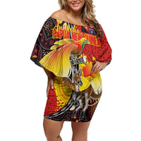 Australia and Papua New Guinea Together Family Matching Off Shoulder Short Dress and Hawaiian Shirt Bird-of-paradise and Kangaroo with Oro Tapa and Aboriginal Art Motifs - Polynesian Pride