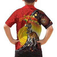 Australia and Papua New Guinea Together Family Matching Puletasi and Hawaiian Shirt Bird-of-paradise and Kangaroo with Oro Tapa and Aboriginal Art Motifs - Polynesian Pride