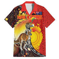 Australia and Papua New Guinea Together Family Matching Puletasi and Hawaiian Shirt Bird-of-paradise and Kangaroo with Oro Tapa and Aboriginal Art Motifs - Polynesian Pride