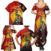 Australia and Papua New Guinea Together Family Matching Summer Maxi Dress and Hawaiian Shirt Bird-of-paradise and Kangaroo with Oro Tapa and Aboriginal Art Motifs - Polynesian Pride