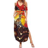 Australia and Papua New Guinea Together Family Matching Summer Maxi Dress and Hawaiian Shirt Bird-of-paradise and Kangaroo with Oro Tapa and Aboriginal Art Motifs - Polynesian Pride
