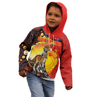 Australia and Papua New Guinea Together Kid Hoodie Bird-of-paradise and Kangaroo with Oro Tapa and Aboriginal Art Motifs - Polynesian Pride