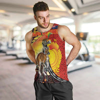 Australia and Papua New Guinea Together Men Tank Top Bird-of-paradise and Kangaroo with Oro Tapa and Aboriginal Art Motifs - Polynesian Pride