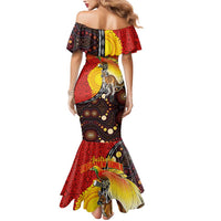 Australia and Papua New Guinea Together Mermaid Dress Bird-of-paradise and Kangaroo with Oro Tapa and Aboriginal Art Motifs - Polynesian Pride
