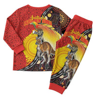 Australia and Papua New Guinea Together Christmas Pajama Set Bird-of-paradise and Kangaroo with Oro Tapa and Aboriginal Art Motifs - Polynesian Pride